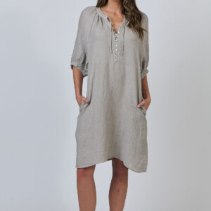 Button Tie Dress - Cement
