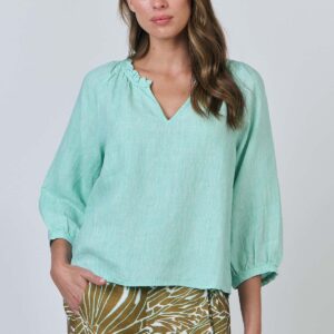 Linen Ruffle Top - Mint