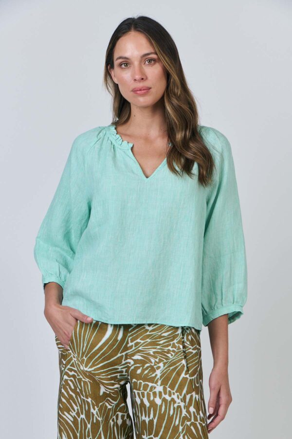 Linen Ruffle Top - Mint