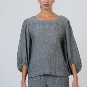 Bishop Sleeve Linen Blouse - Cinder