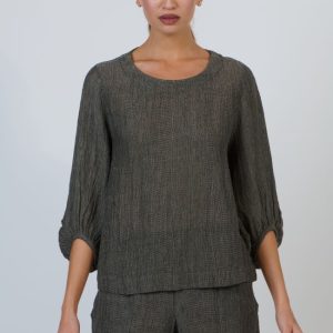 Bishop Sleeve Linen Blouse - Mussel