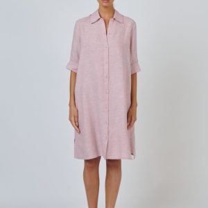 Classic Mid Length Linen Shirt Dress - Radish