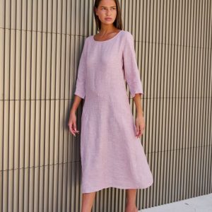 Scooped Neck Linen Midi Dress - Radish